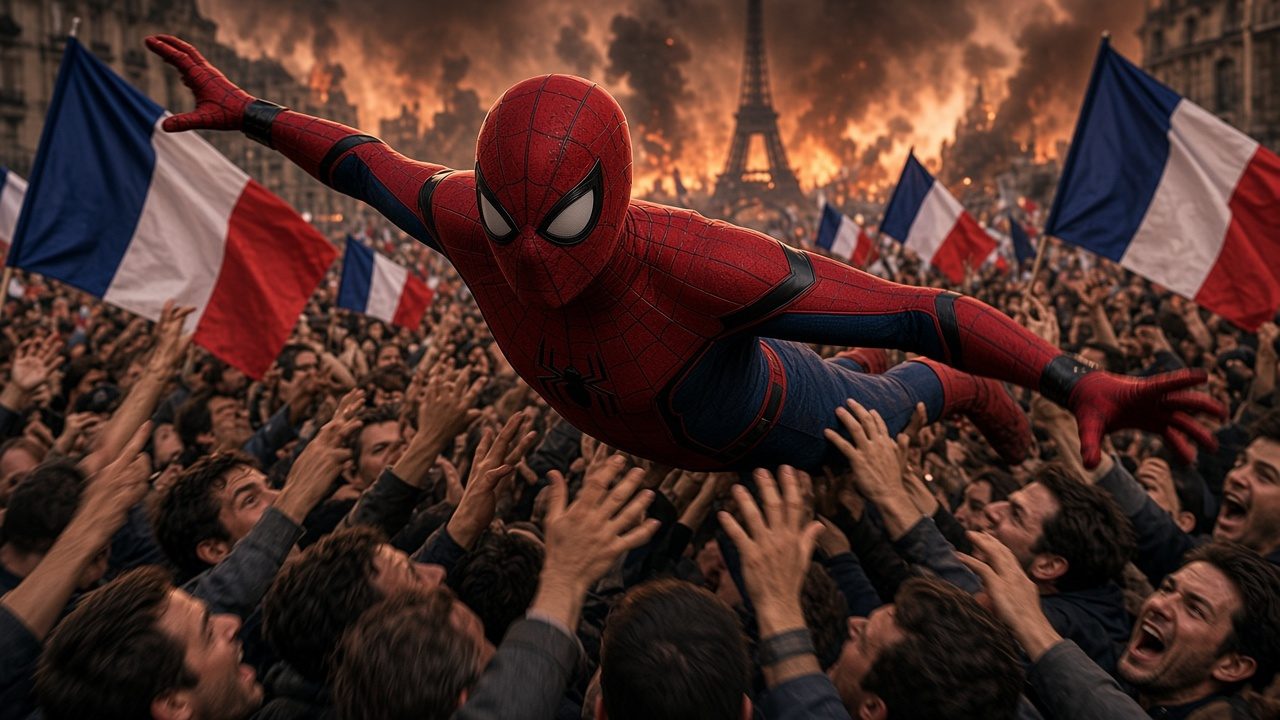 Spider-Man crowd-surfing