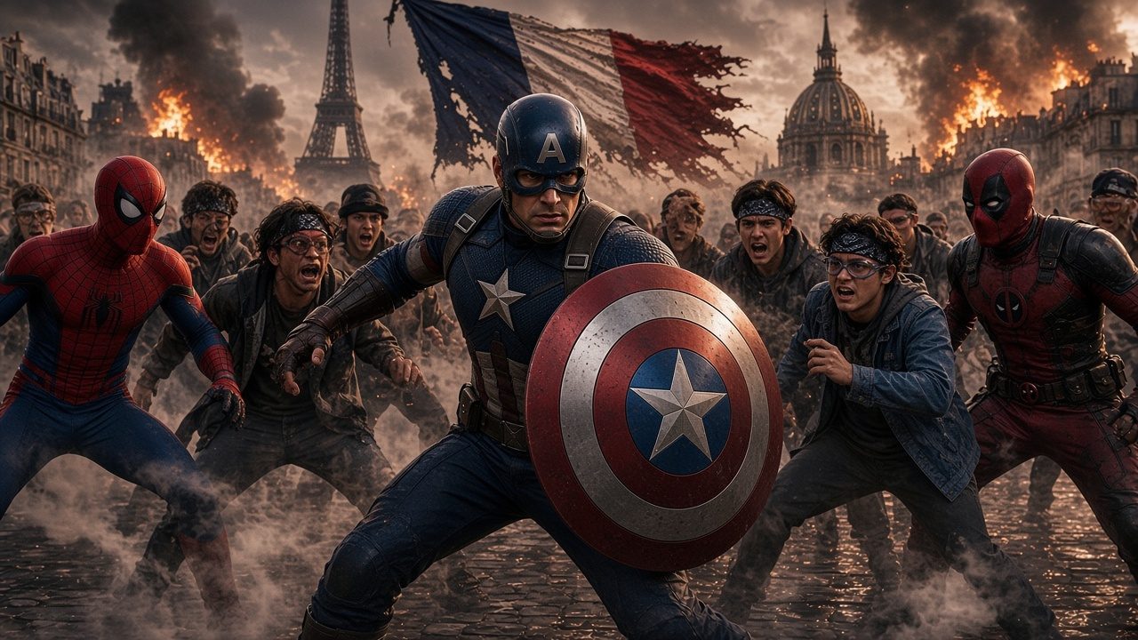 Captain America shielding protesters